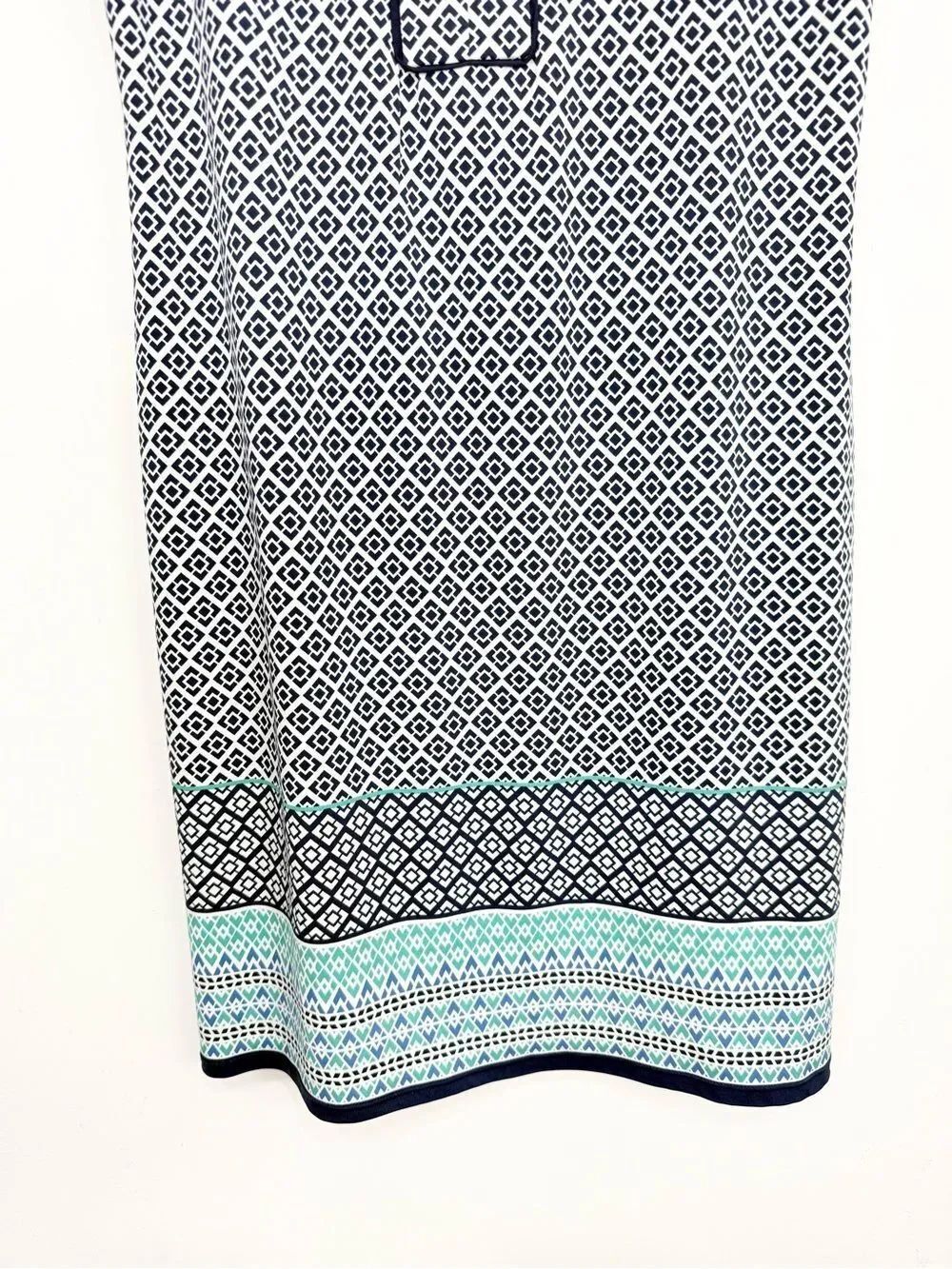 Max Studio Blue Complimentary Print Geometric Short Sleeve Midi Shift Dress - Picture 3 of 12